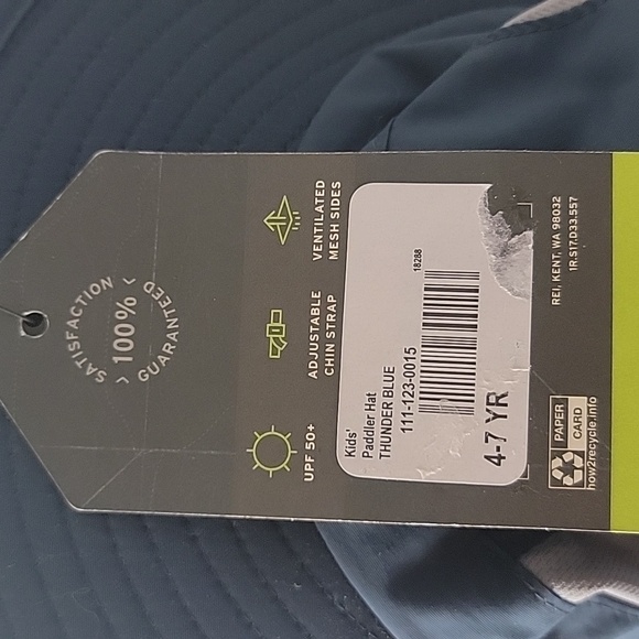 REI NEW Kid's Paddler Thunder Blue SPF 50 Adjustable Strap Hat Size 4-7 Yr - Picture 8 of 9